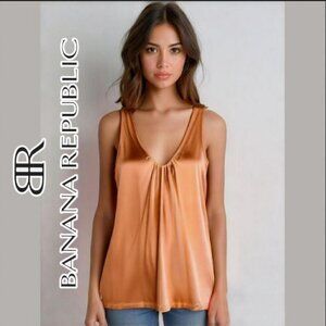 Sexy Y2K Banana Republic Sleeveless Top Gathered Plunging V-Neck Cami in Coral